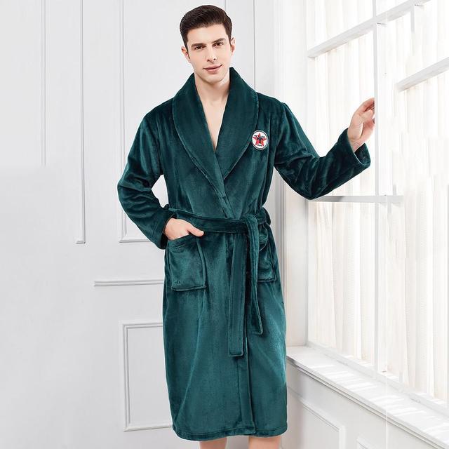 Winter Flannel Lovers Robe Gown - Elegant Solid Casual Sleepwear