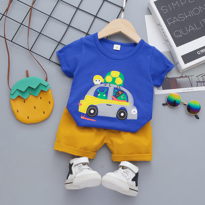 Trendy Kids’ Cartoon Outfit – Stylish & Comfy Summer Set!  Boys Kids Children's Short Sleeve T-shirt Shorts Korean Suit - JumoShop