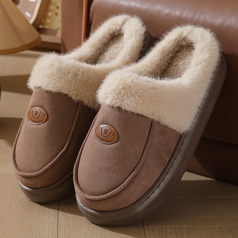Winter Plush Slippers For Men -- Casual All-match Warm Suede House Shoes Indoor Non-slip Floor Bedroom Slipper