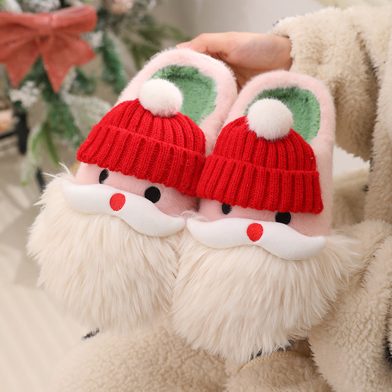 Cute Christmas Santa Claus Home Slippers - Winter Warm Indoor Non-slip Floor Plush Shoes For Women