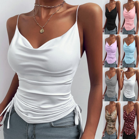 Spaghetti Strap V-Neck Camisole Tops – Slim Fit Summer Casual Shirts for Women