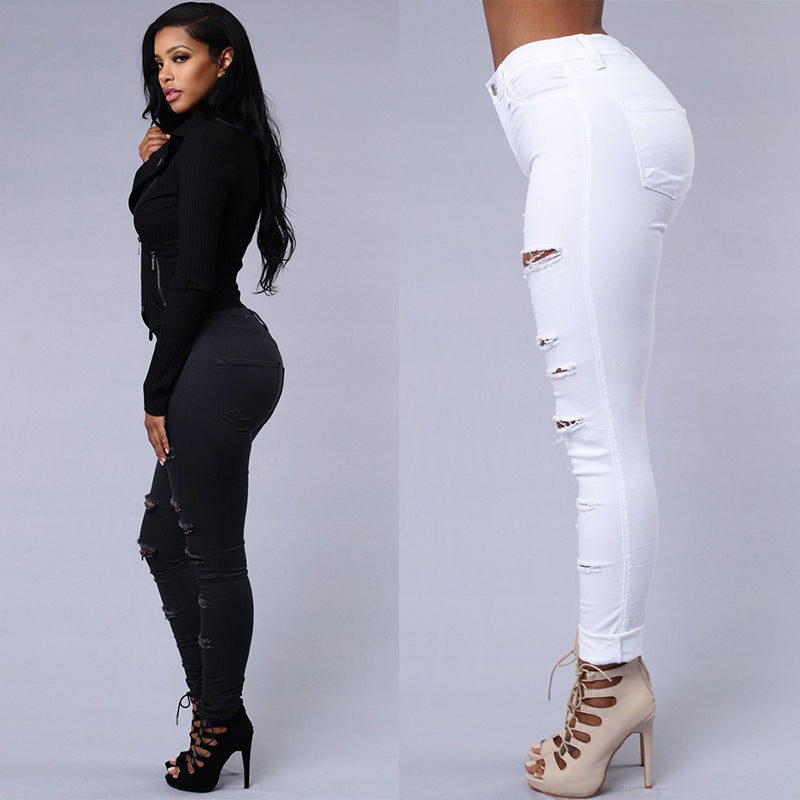 Ripped Jeans Women Skinny Trousers - Casual High Waist Pencil Pants