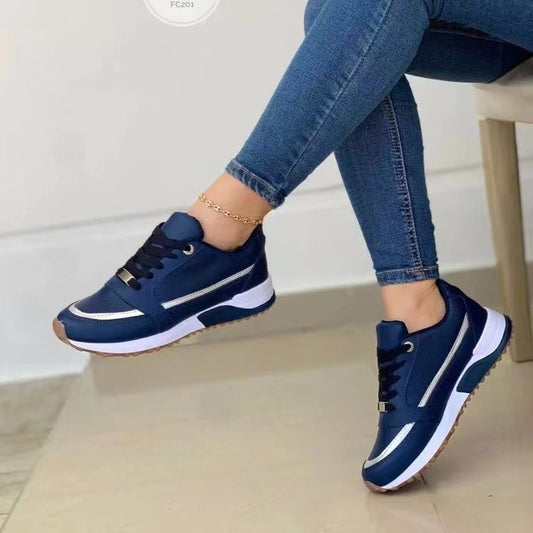Casual Lace-up Flat Shoes - Women Shallow Round Toe Sports Walking Sneakers