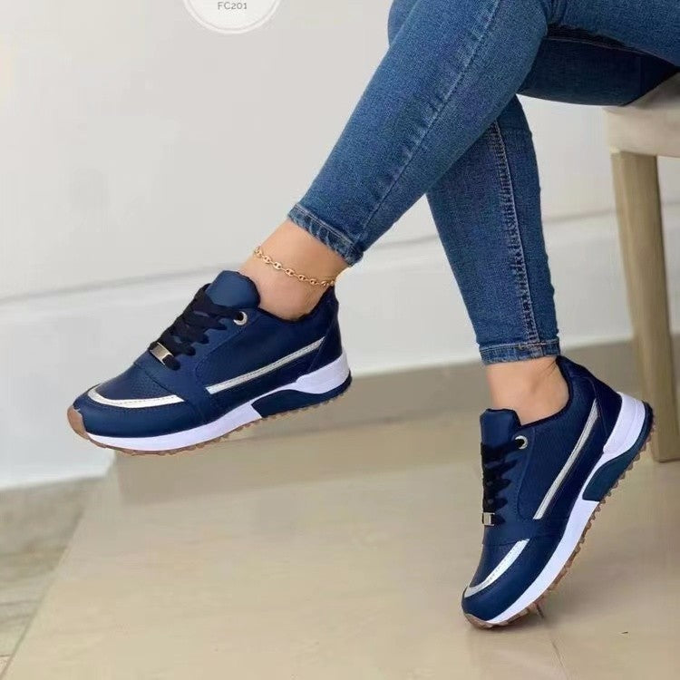 Casual Lace-up Flat Shoes - Women Shallow Round Toe Sports Walking Sneakers