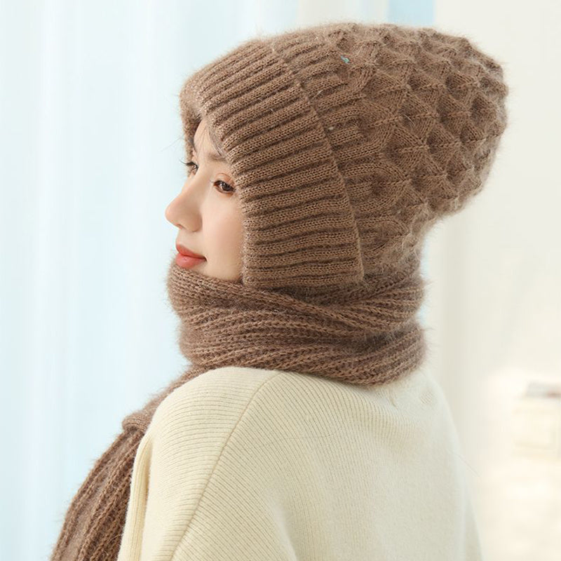 Women's Fleece-lined Scarf And Hat - Winter Warm Knitted Hat Scarf