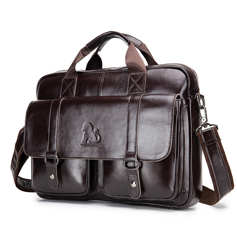 Cowhide Men's Briefcase - Business Large Capacity Handbag