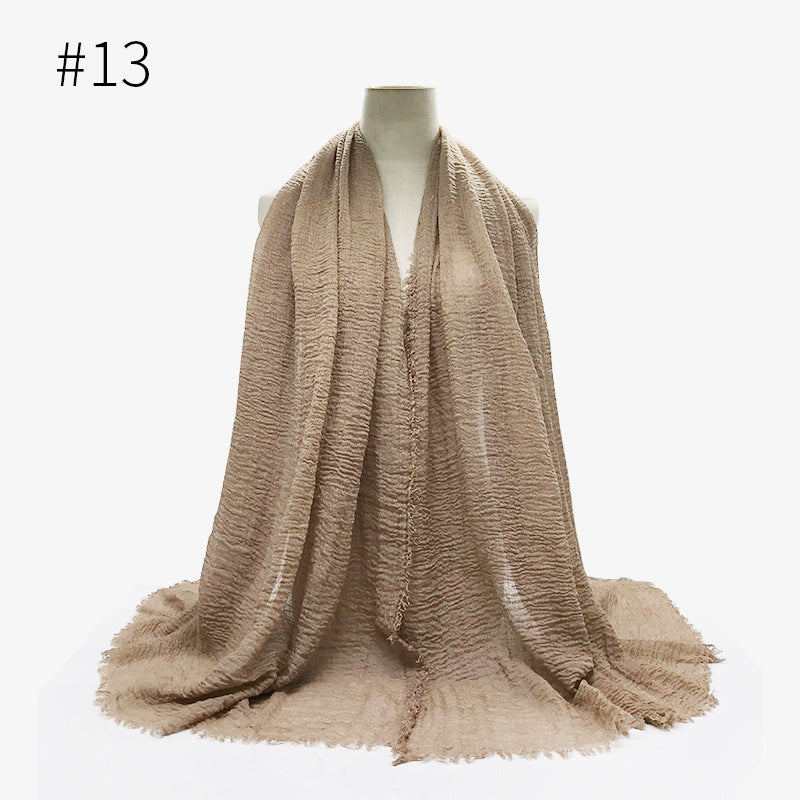 Bubble Plain Cotton fringe Scarf - Women Soft Solid Hijab Pashmina Wrap Hijab