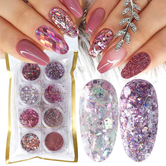 8 Box Mix Glitter Nail Art Powder Flakes Set - JumoShop