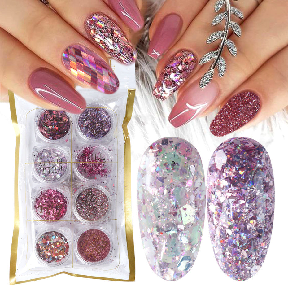 8 Box Mix Glitter Nail Art Powder Flakes Set - JumoShop