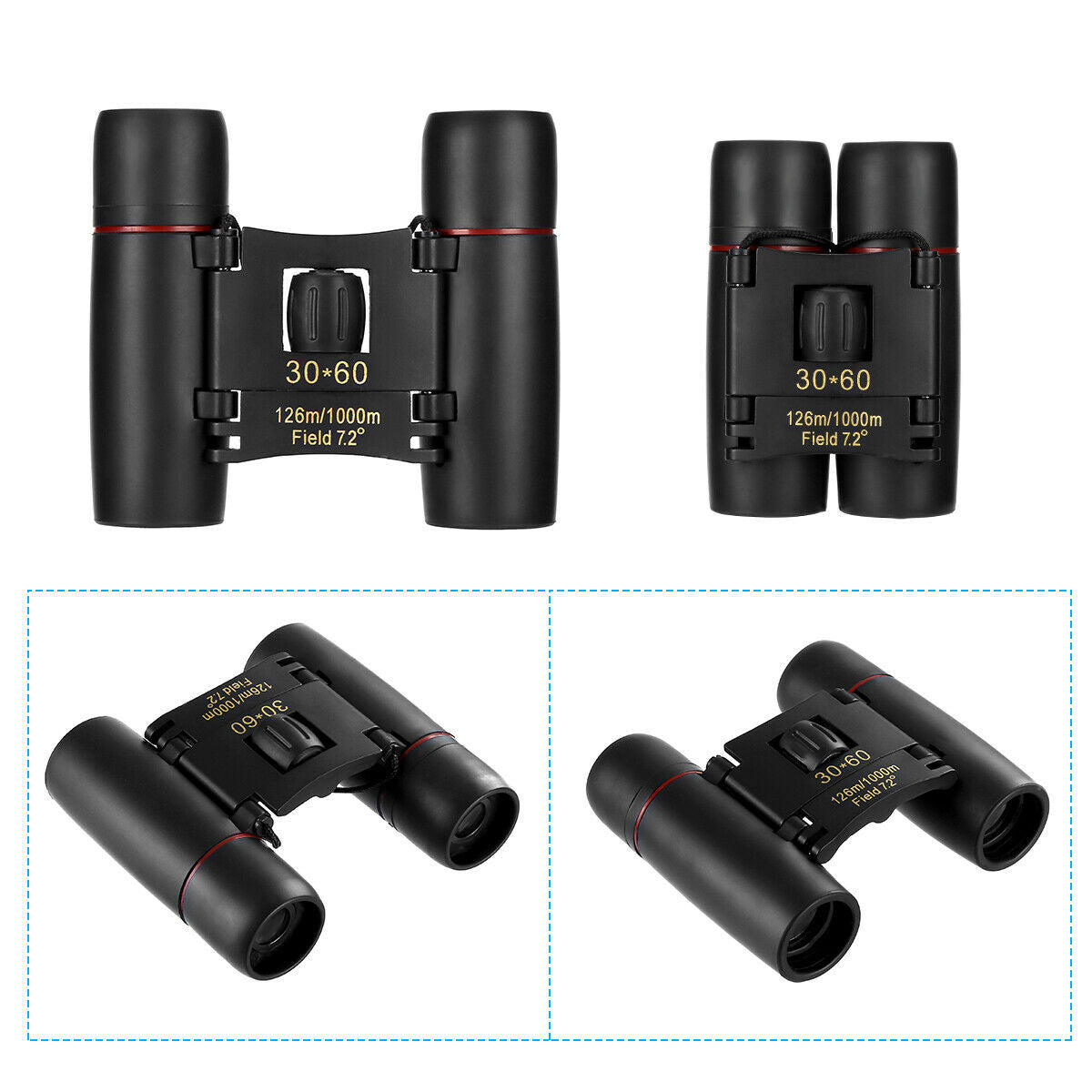 Binoculars 30x60 Zoom Travel Compact Folding Telescope - Hunting Day Night Outdoor Small Pocket Binoculars