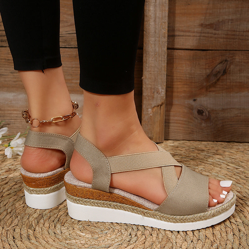 Wedge Sandals For Women - Cross-strap Platform Gladiator Hemp Heel Shoes Summer