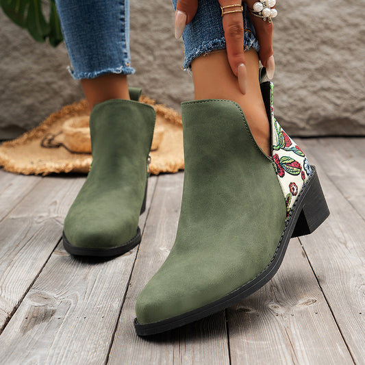 Flower-Printed Ankle Boots For Women