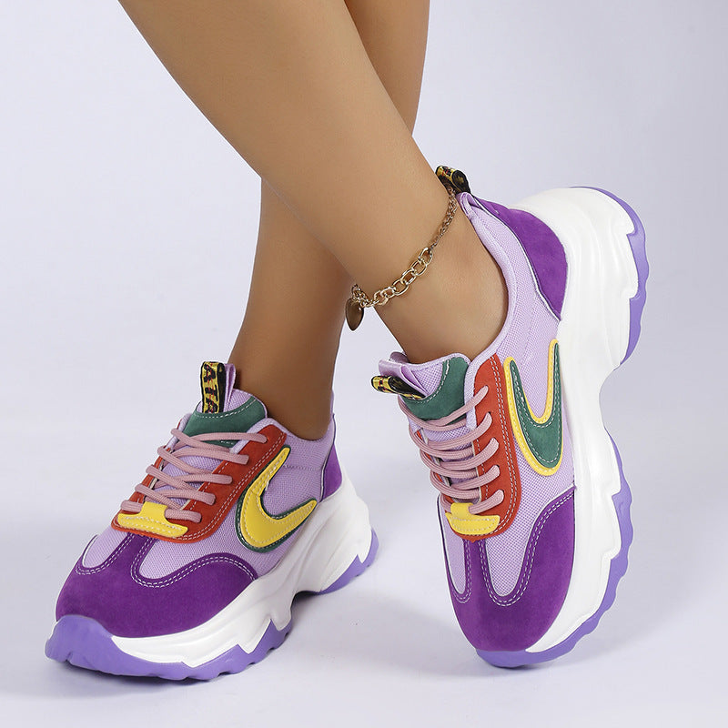 Mixed-color Lace -up Sneakers For Women