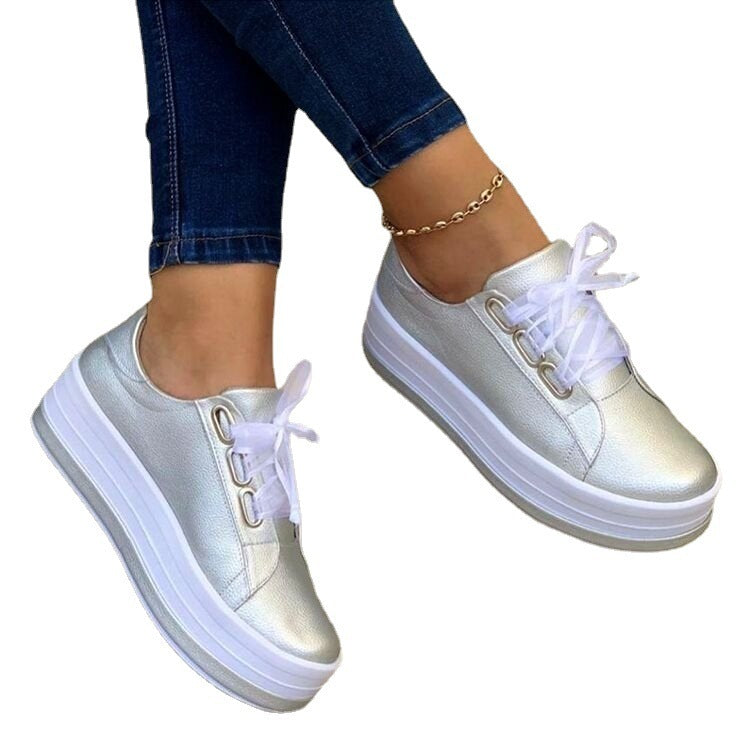 Fashion Flats Sneakers for Women - Ribbon Lace-up Platform Shoes