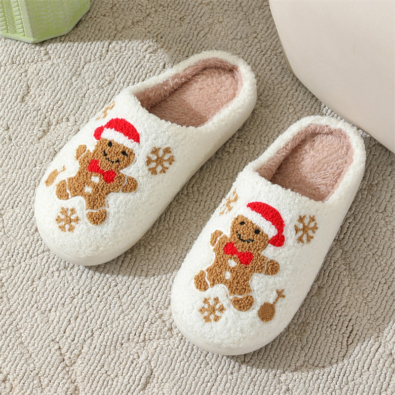 Christmas Snowflake Gingerbread Slippers - Winter Indoor Non-slip, Floor Bedroom Fuzzy House Shoes For Women Home Slippers