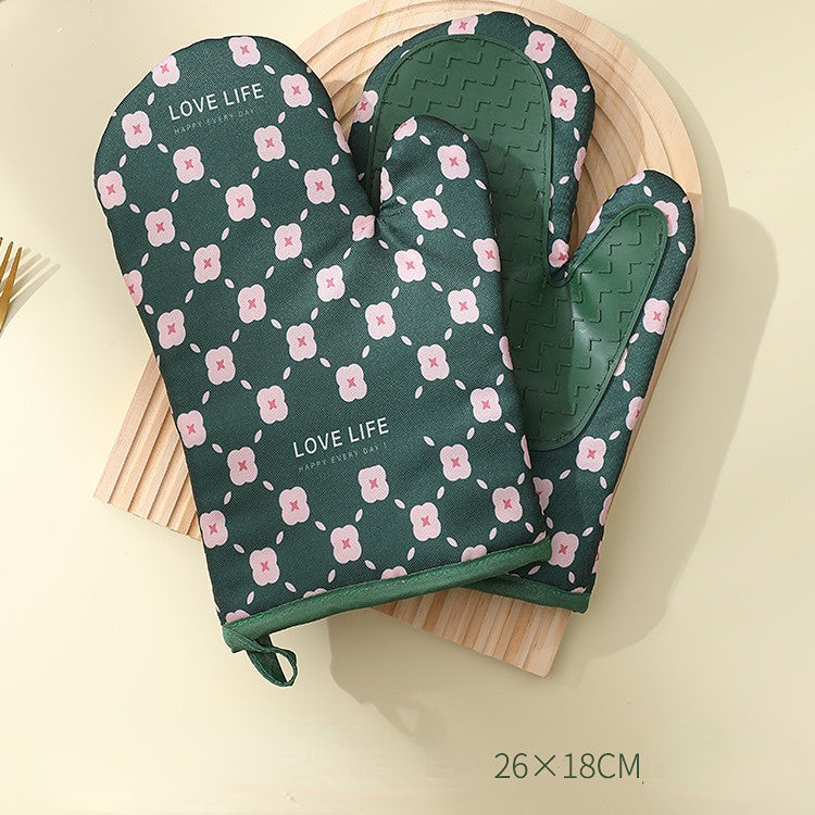 Insulation Gloves Oven Mitts - Anti-Scalding Non-Slip Kitchen Heat Resistant Thickened Cotton Heat Insulation Oven Gloves