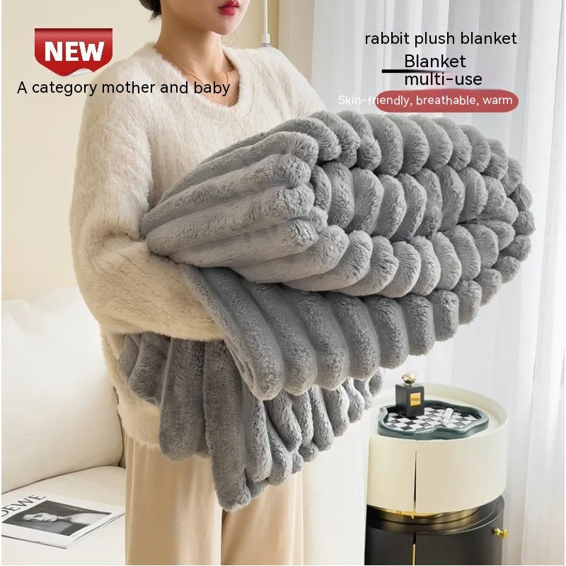 Soft Wind Bubble Velvet Blanket - Warm Solid Rabbit Fur Blankets / Double-sided Thickening Cover Throw Warm Fur Blanket