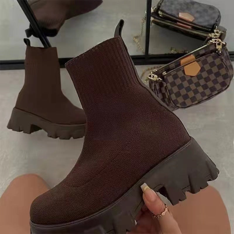 Women's Sock Boots Platform - Chunky Heels Shoes