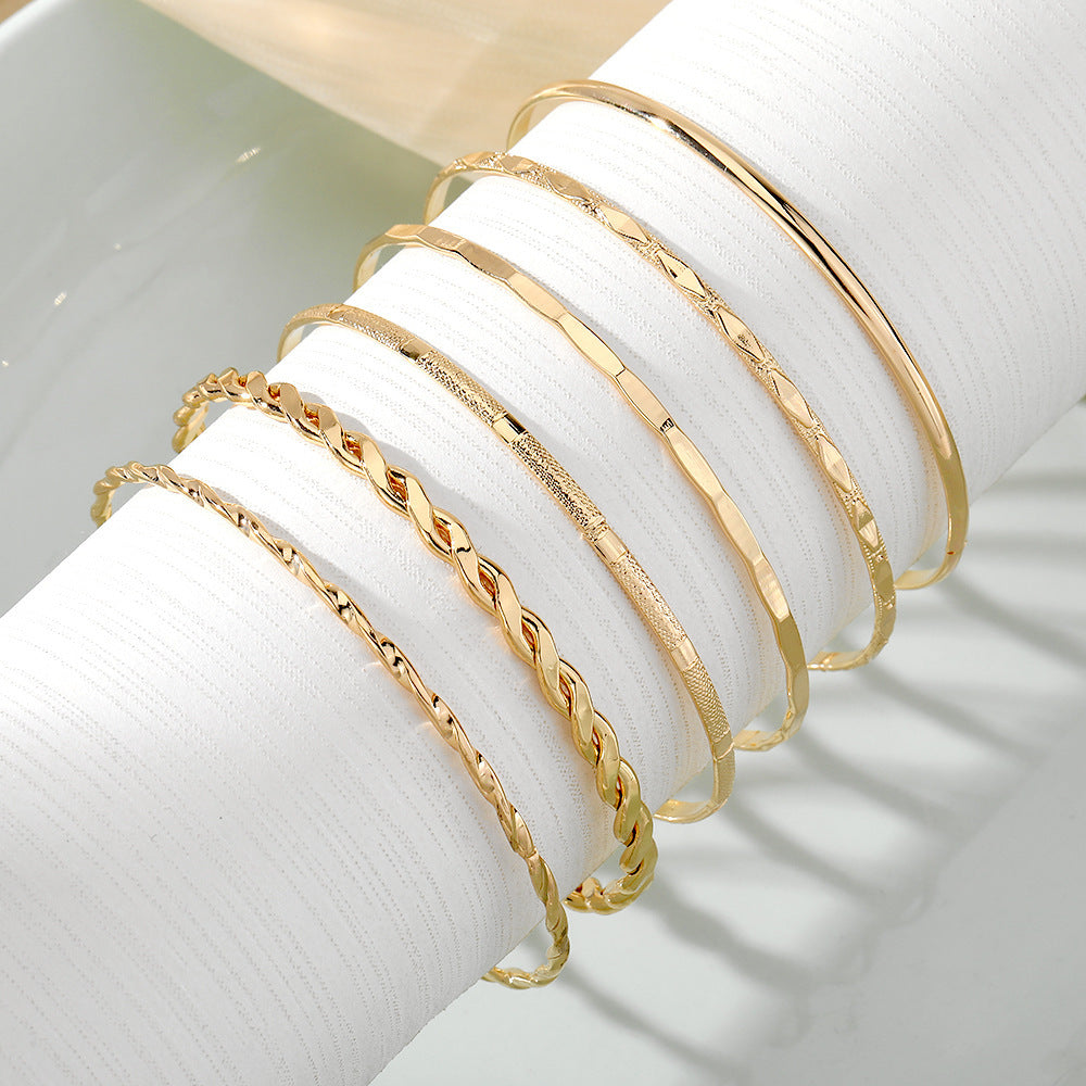 Bohemian Metal Chain Bracelet Set For Women - Geometric Gold Color Thick Link Chain  Bangle Female Fashion Jewelry