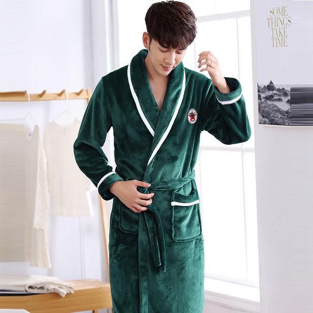 Winter Flannel Lovers Robe Gown - Elegant Solid Casual Sleepwear