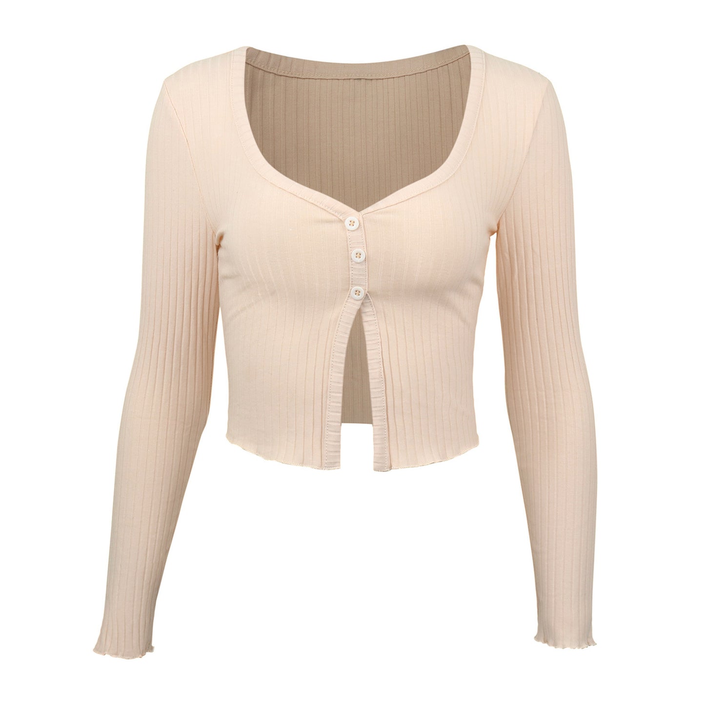 Long Sleeved Crop Cardigan Top - Sexy Button Knit T-shirt