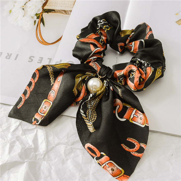 Pearl Pendant Large Intestine Ring Hair Band Women's Hair Knot Knotted Big Bow Hair Rope - JumoShop
