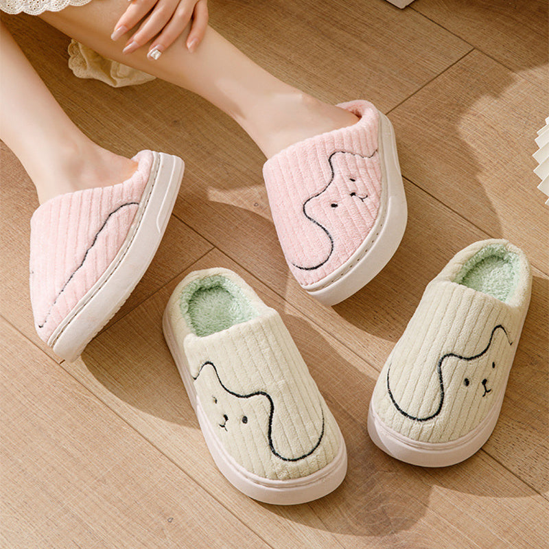 Striped Cat Slippers - Indoor Couple Non-slip Floor Bedroom Slipper Winter Warm Plush House Shoes Women Men