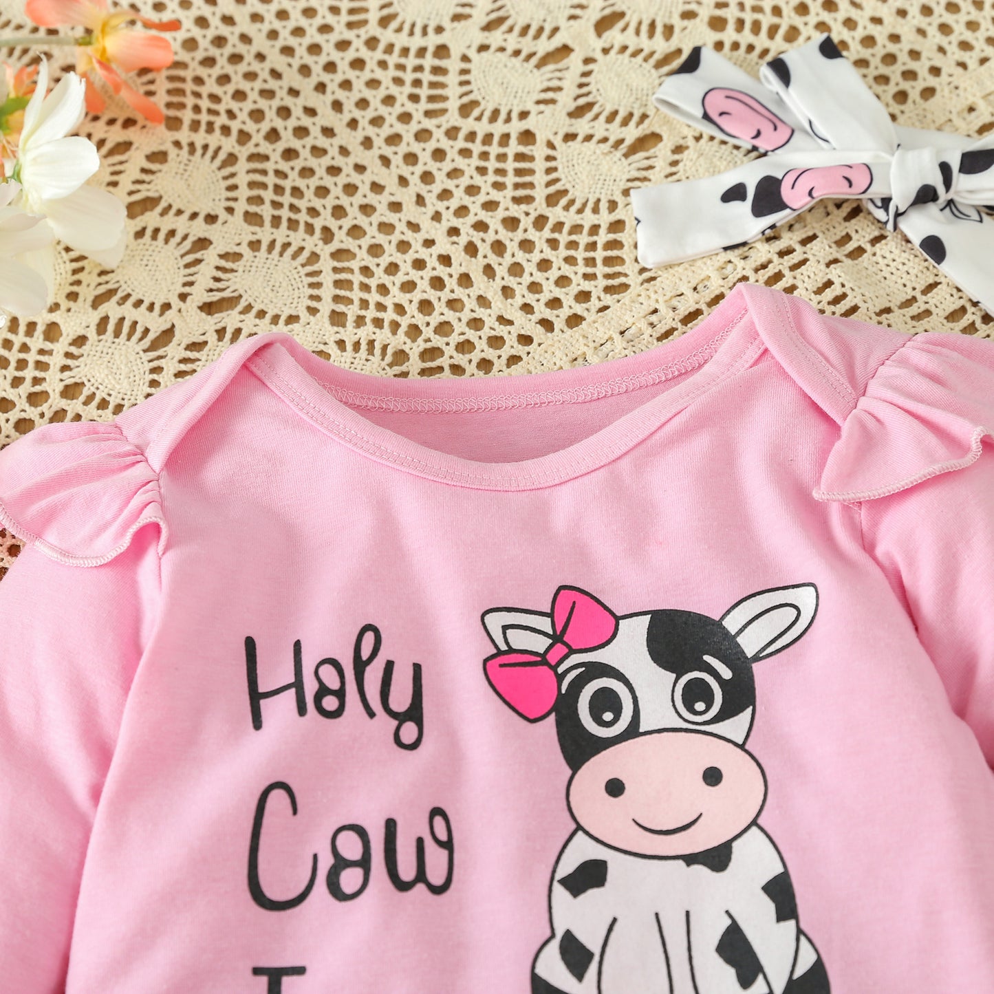 Infant Toddler Girls "Holy Cow I’m Cute" 2-Piece Outfit Set – Adorable & Playful! Infant Toddler Clothing, Girls Long-sleeve Suit - JumoShop