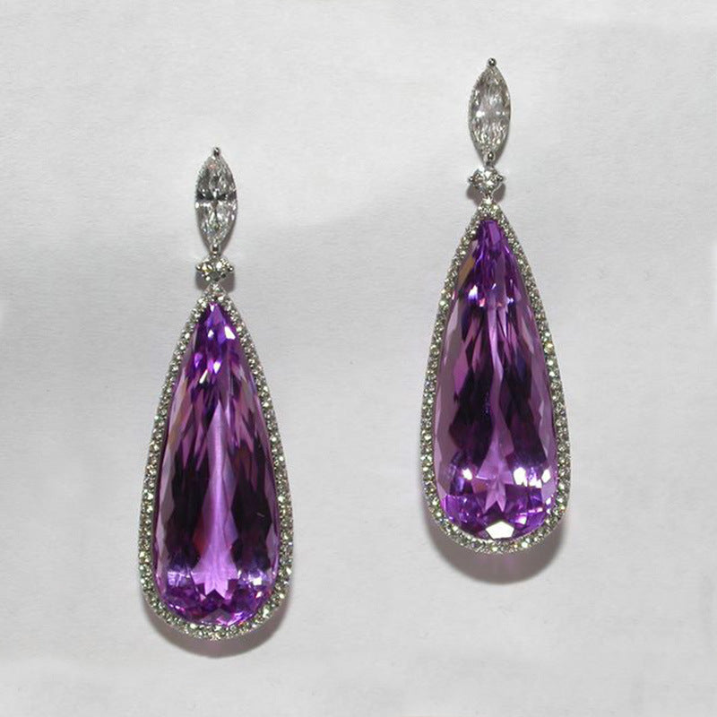 Micro-inlaid Purple Zircon Drop Earrings – Elegant Bridal Jewelry for Women! - JumoShop