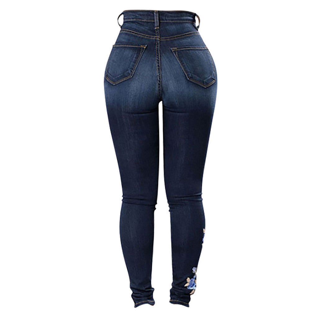 Hot High Waist Embroidered Jeans