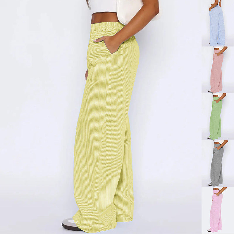 Striped Wide Leg Straight Pants With Pockets