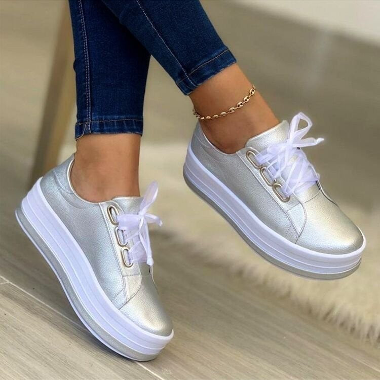 Fashion Flats Sneakers for Women - Ribbon Lace-up Platform Shoes
