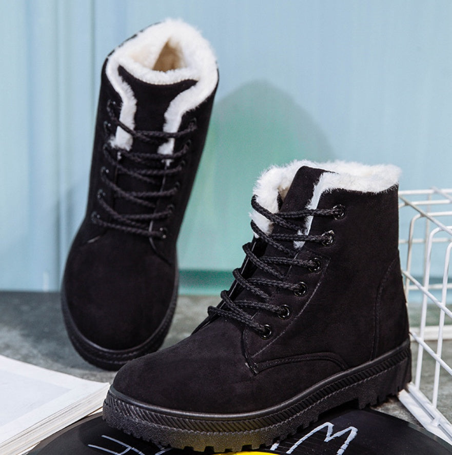 Women Snow Boots - Flat With Large Size Casual Cotton Shoes, Trend Women Vulcanized Shoes Artificial Plush