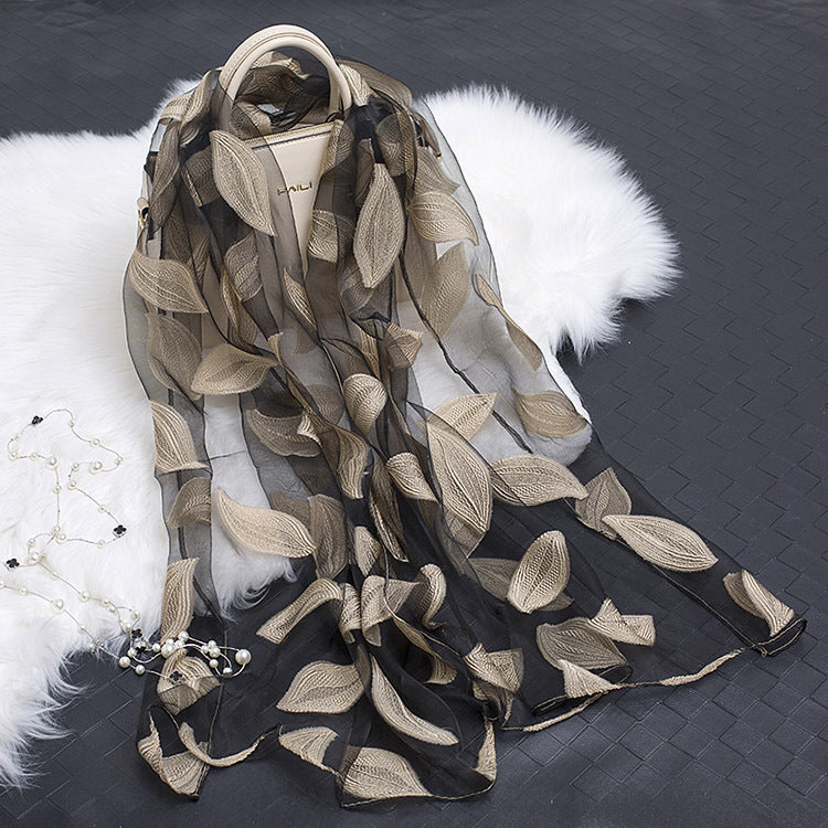 Cut Flowers Hollow Silk Simulation Scarf