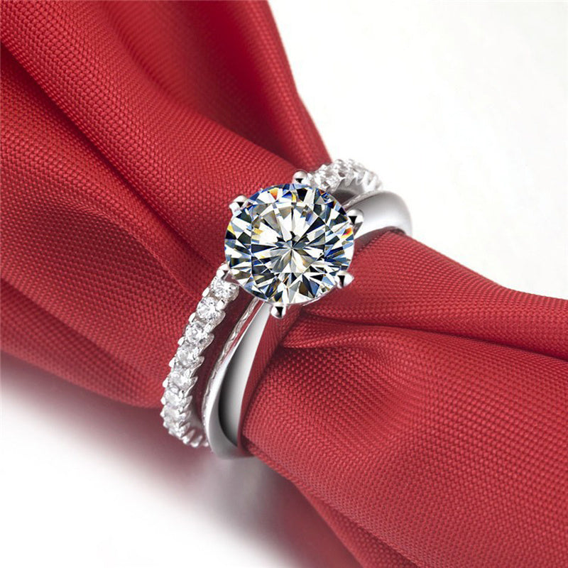 925 Silver Gold-plated Six-claw Ring With Moissanite - Diamond Ring