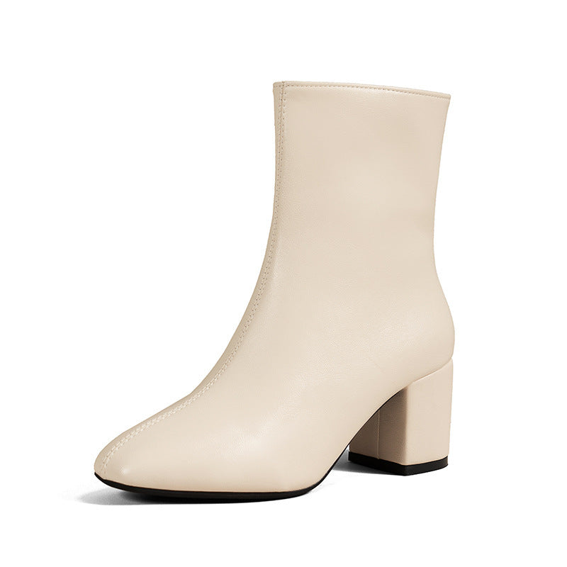 Chunky Heel Pointed Toe Boots With Side Zipper