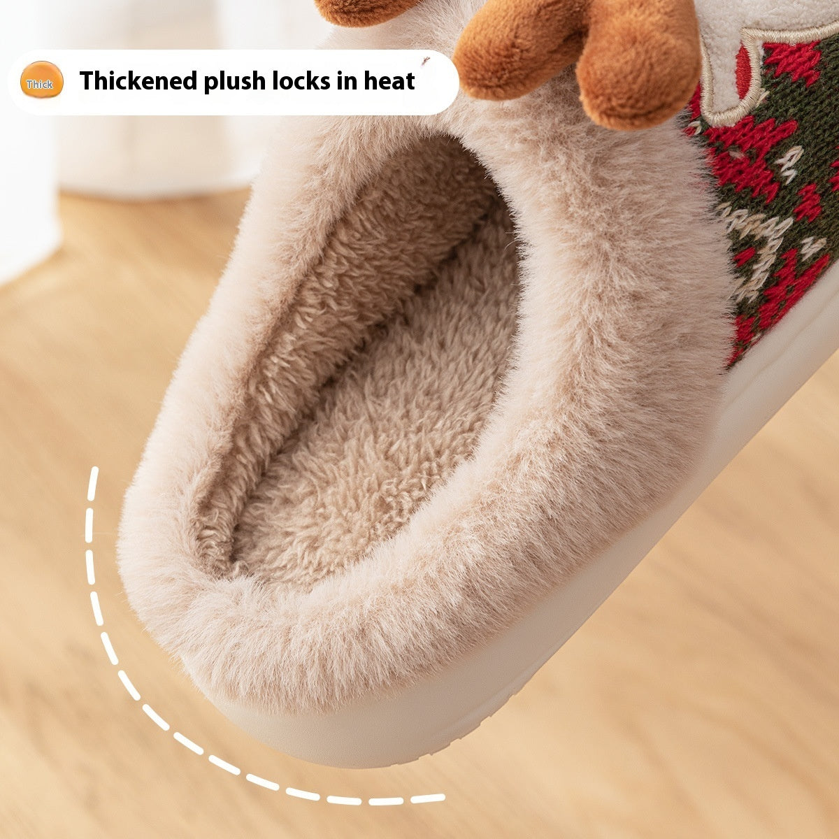 Cute Christmas Elk Plush Slippers - Winter Ins Fashion Non-slip Floor Bedroom Home Slippers For Women