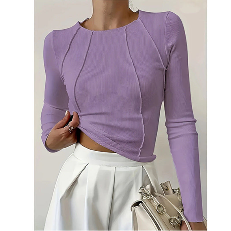 Crewneck Slim Fit Tops - Women Long Sleeve T Shirts Going Out Fall Fashion Basic Tee