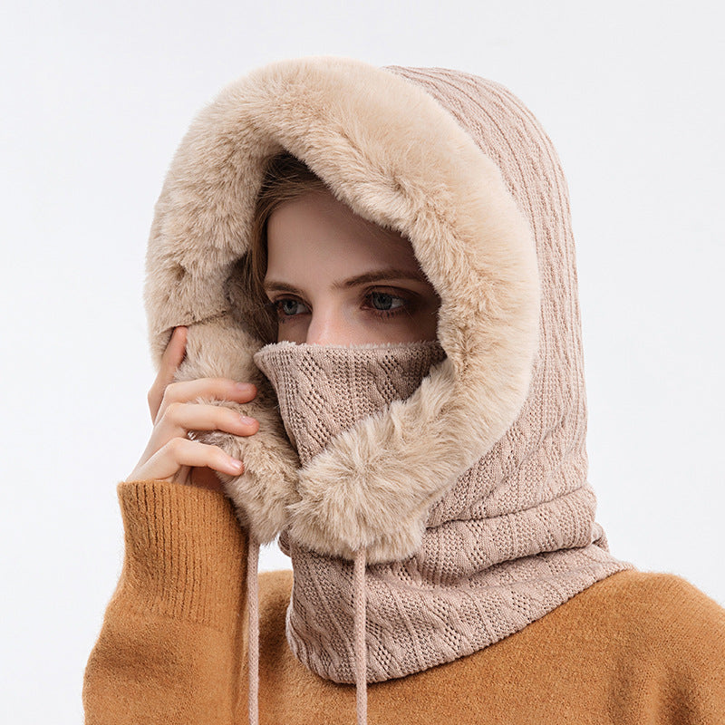 Winter Thick Plush Hat With Scarf - Windproof Warm Knit Hats Hooded For Women