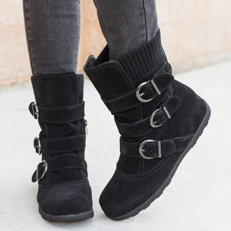 Casual Winter Boots - Strap Buckle Shoes