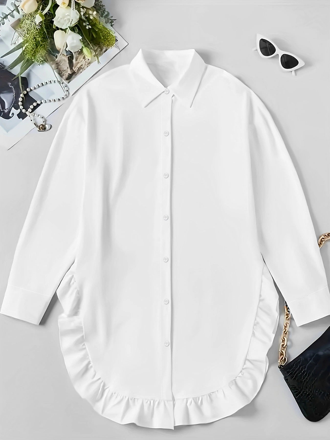 Hem Ruffled Casual Long Sleeve Shirt