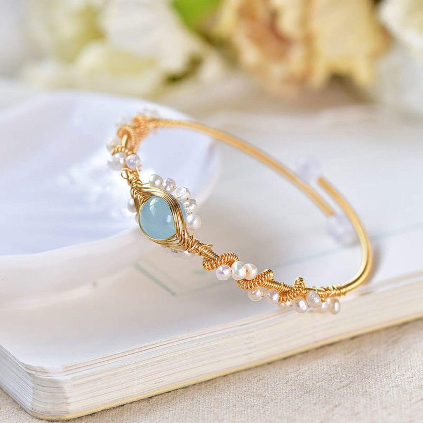 Pearl Bracelets For Women - Gold Plating Pearl Bracelet Gold Wire Braided Vintage Style Bracelets Cuff Bracelets Fashion Bracelet