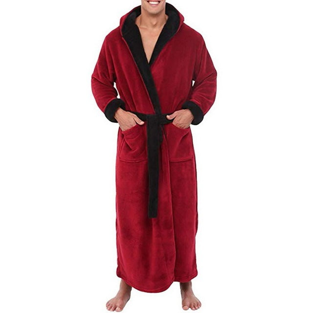 Men BathRobe Flannel Hooded - Thick Casual Winter