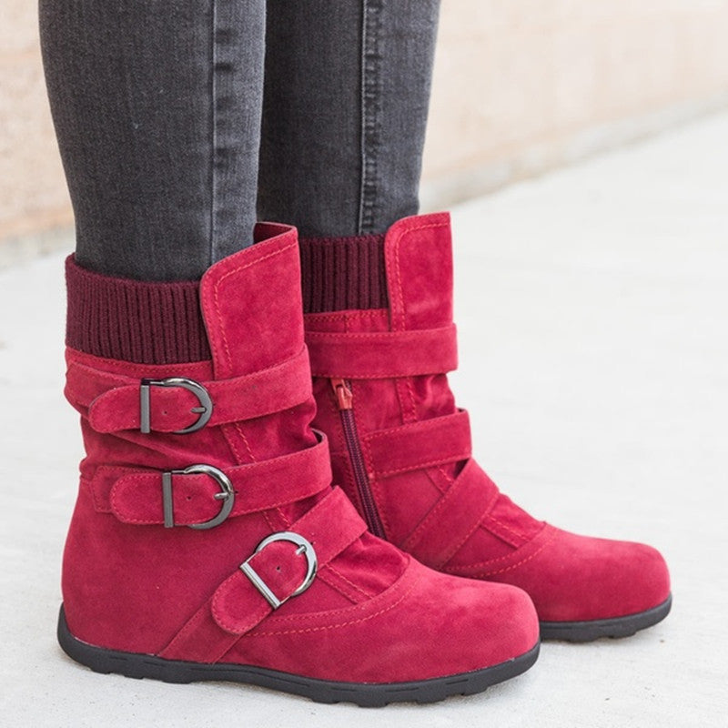 Casual Winter Boots - Strap Buckle Shoes
