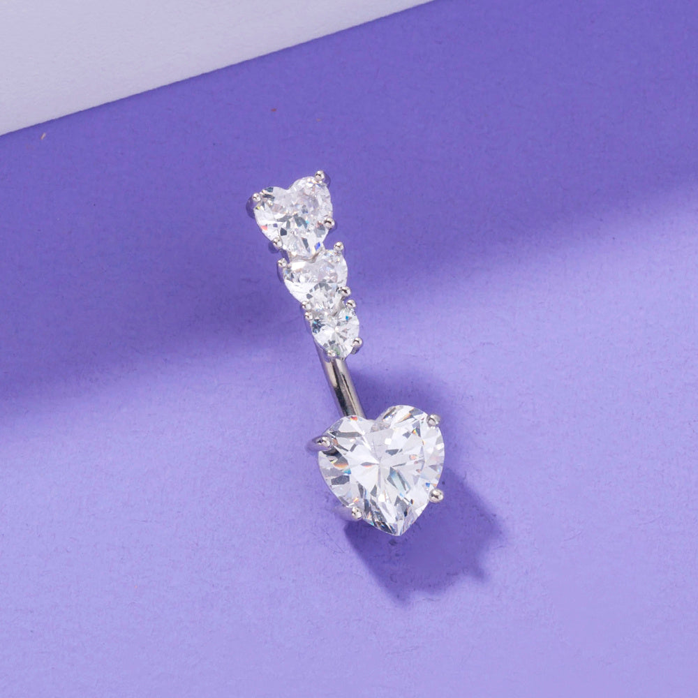 STAINLESS STEEL HEART-TO-HEART NAVEL PIN - human body piercing jewelry woman