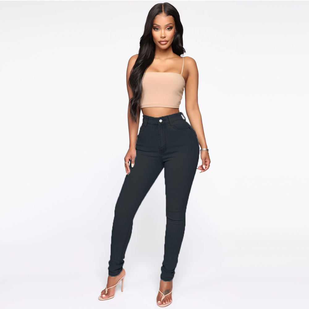 Slim High Waist Jeans - Demin Trousers With Pockets