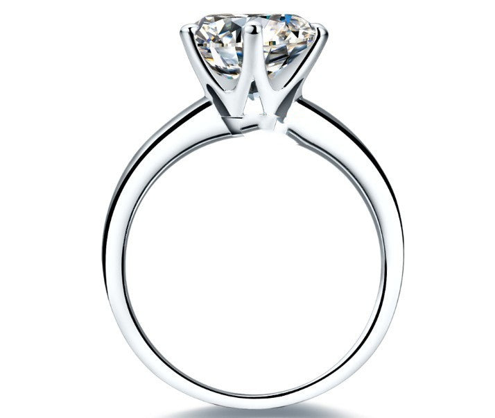 925 Silver Gold-plated Six-claw Ring With Moissanite - Diamond Ring