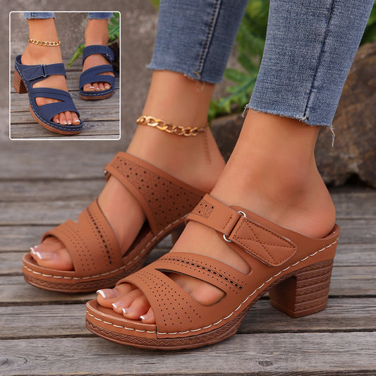 Square-heeled Peep-toe Slides