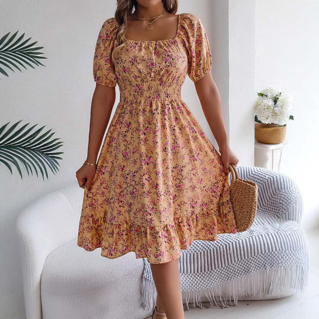 Floral Print Square Collar Dress - Summer Fashion Ruffles Dresses Women's Clothing