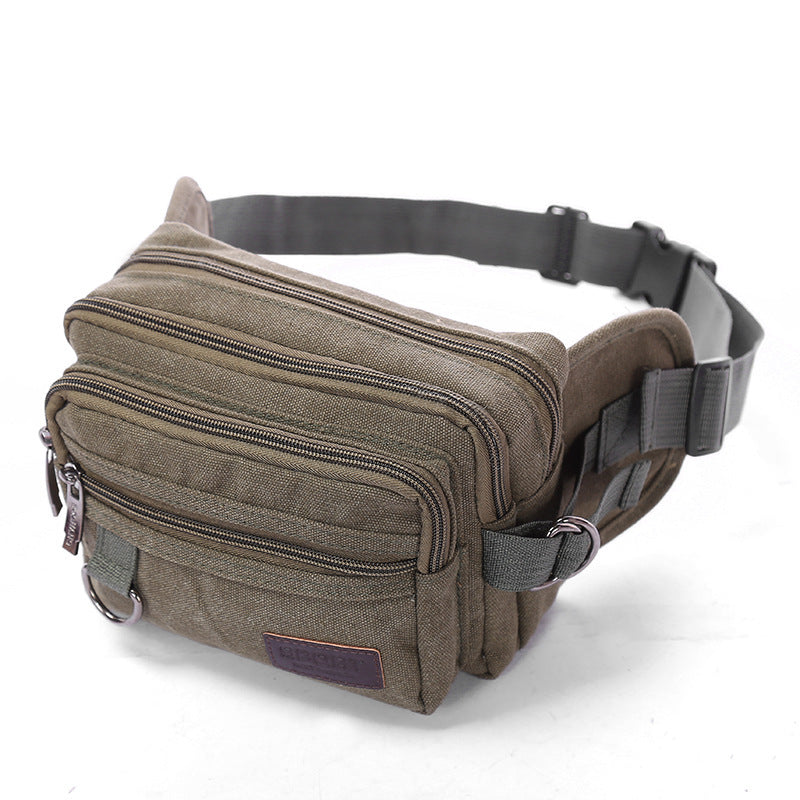 Canvas Fanny Pack With 4-Zipper Pockets - Men Waist Bag For Outdoors Workout Traveling Casual Running Hiking Cycling